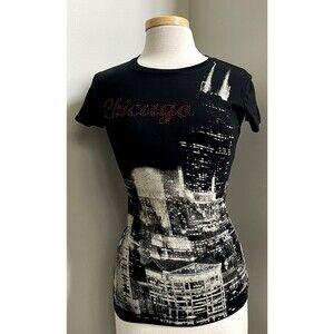 Primate Ladies Small Chicago City Tshirt Red Embellishment 100% Cotton
